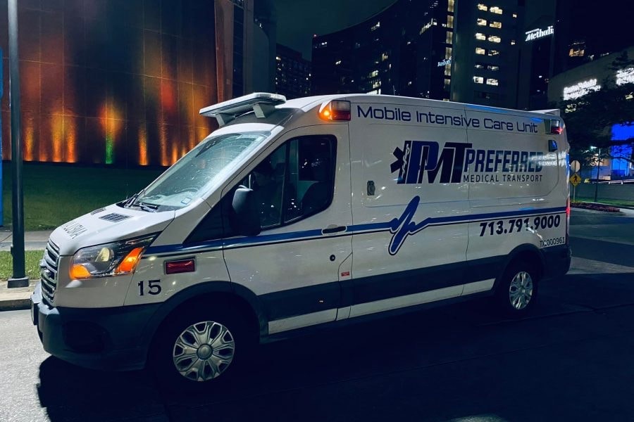 Preferred EMS MICU Unit 15 in Houston at night